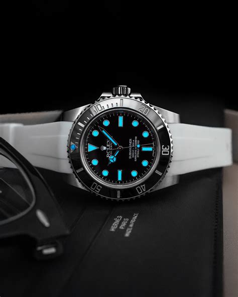 rolex submariner with white rubber b strap|Rolex Submariner 2020 rubber strap.